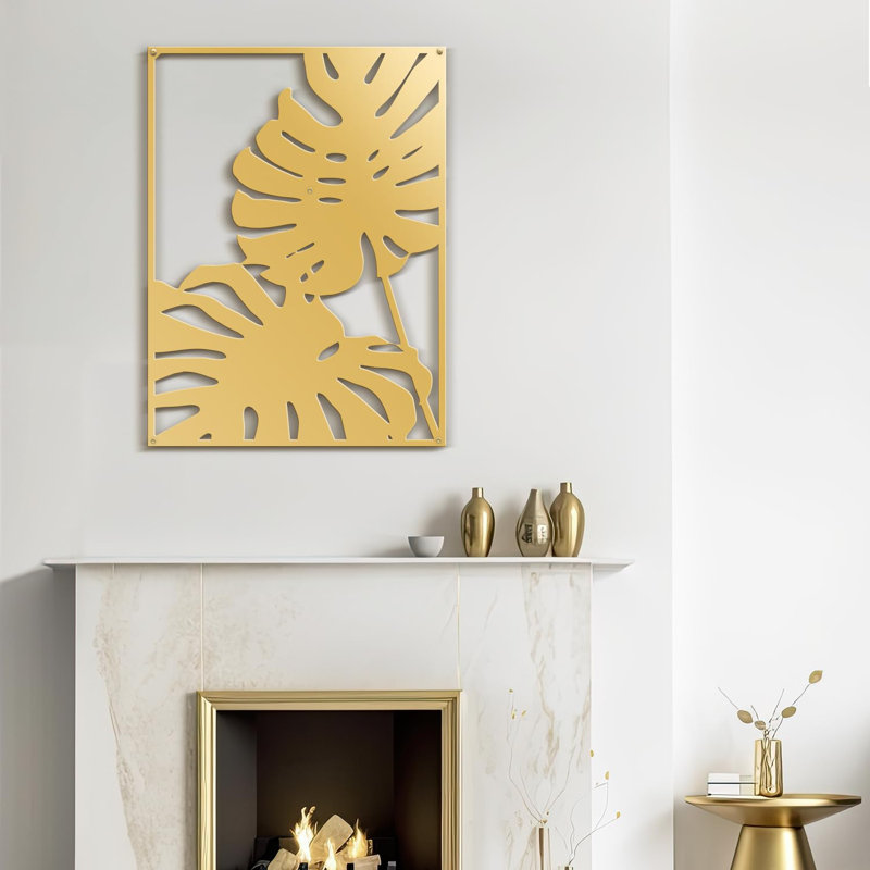 Deux feuilles de monstres tropicaux, décoration murale abstraite moderne minimaliste, décoration murale, Doré
