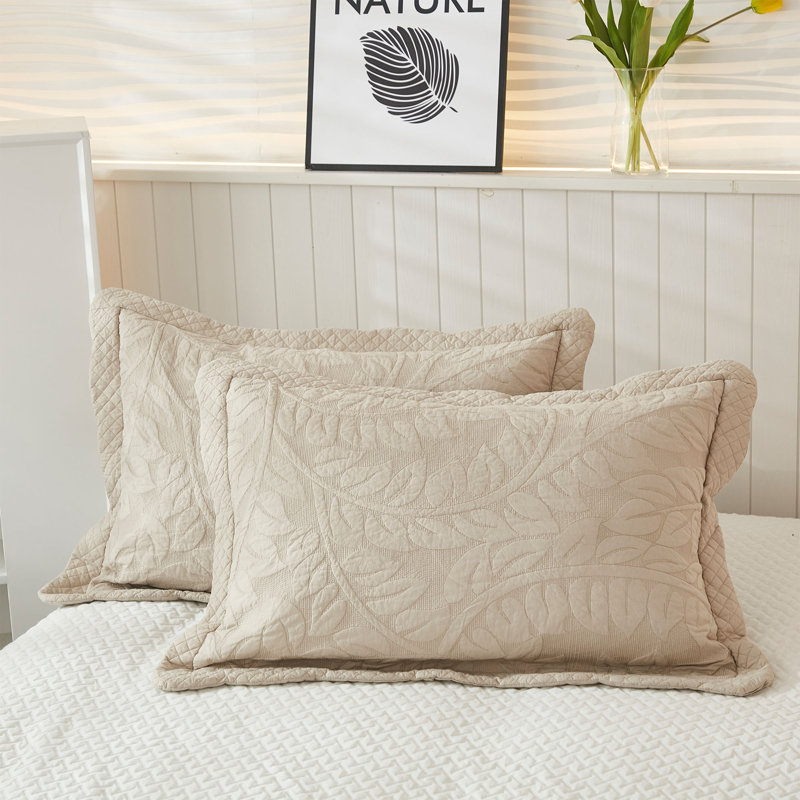 Khaki Cotton Queen Reversible Floral Quilt Set