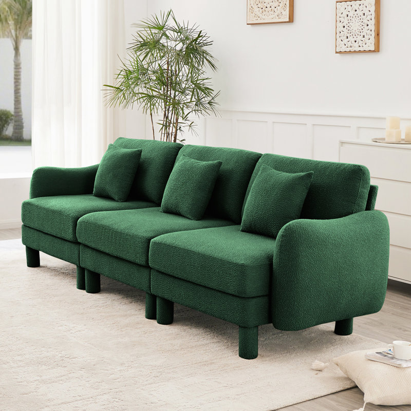 Canapé 3 places avec accoudoirs en forme de coquillage et pieds cylindriques Boucle, 3, Vert