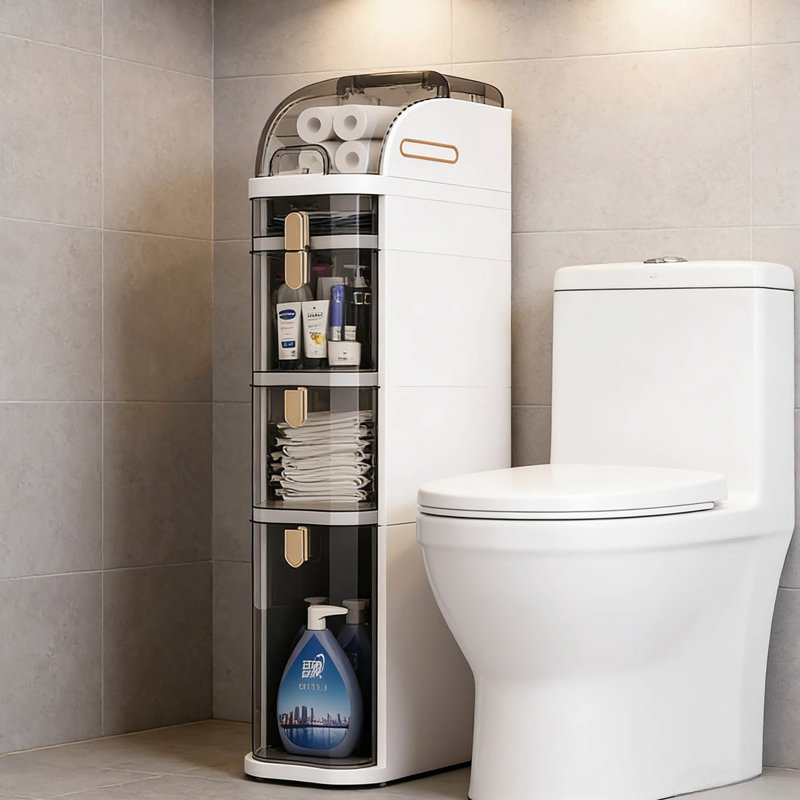 Rangement mobile pour salle de bain étroite, aucune installation requise, idéal pour les petits espaces dans la buanderie, les toilettes et les espaces de vie, armoires en plastique blanc