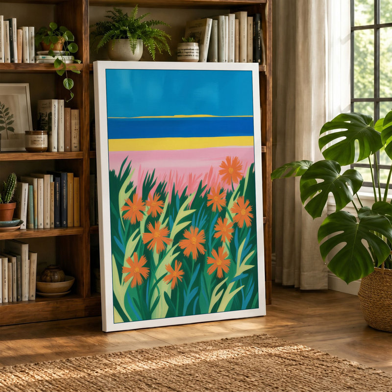 Wildflower Fields Botanical 1 Piece Wrapped Canvas Wall Art, 30x20 - 76.2 x 50.8 cm, Terracotta Border