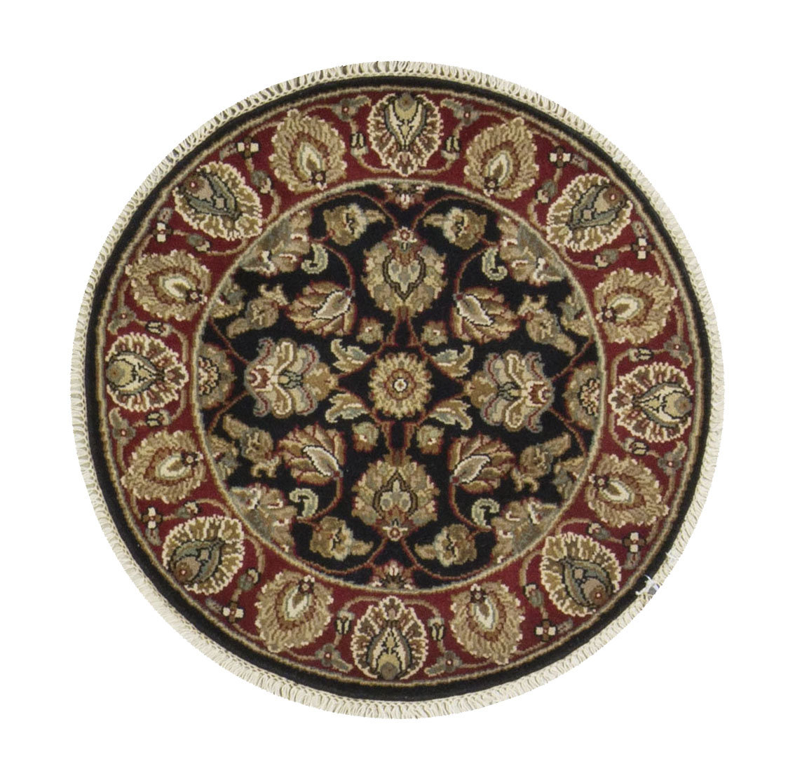 Ringlocka Rug Bokara Rug Co., Inc. Hand-Knotted High-Quality Black and Red Round Area ...