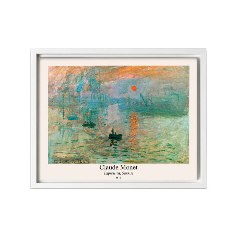 Claude Monet - Impression Sunrise No1, Canvas, 12"H x 16"W, White Framed