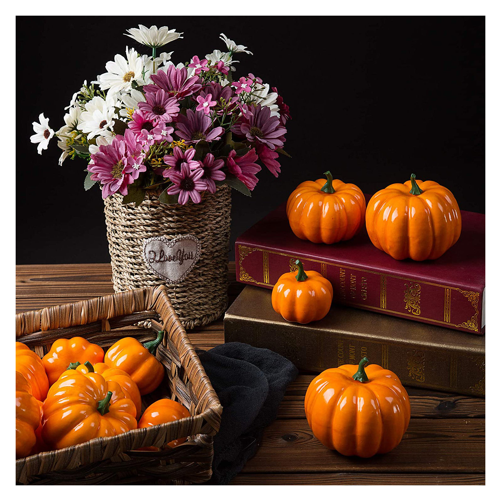 Bibana 12 Pack Artificial Pumpkins Set For Thanksgiving, Orange