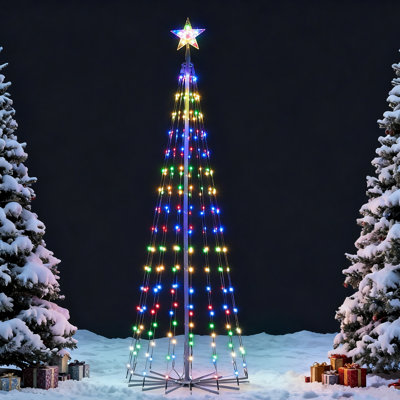 6ft Animated Christmas Cone Tree Yard Lights with 280 LED Light, Metal Stakes