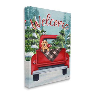 " Winter Welcome Red Truck Christmas Pet Dog " by Sheri Hart