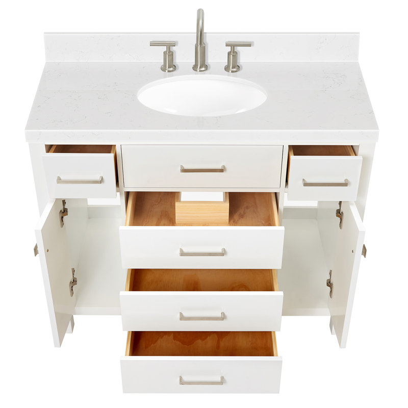 Macnair Single Bathroom Vanity with Quartz Top, White, 42"