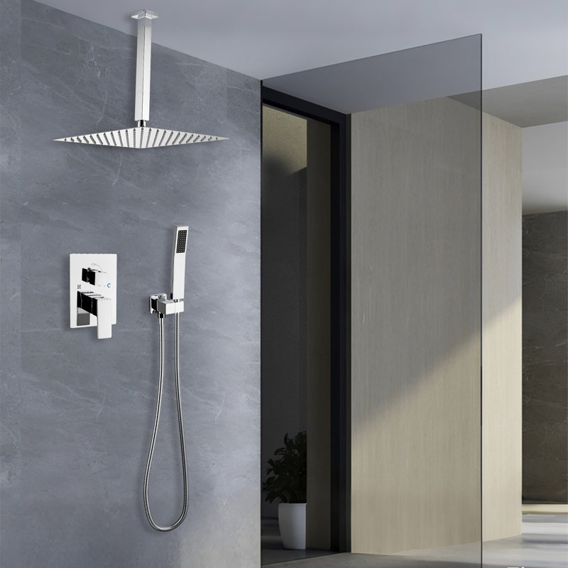Système de robinet de douche de plafond avec pomme de douche à pluie de 12 pouces et douchette, Chrome poli