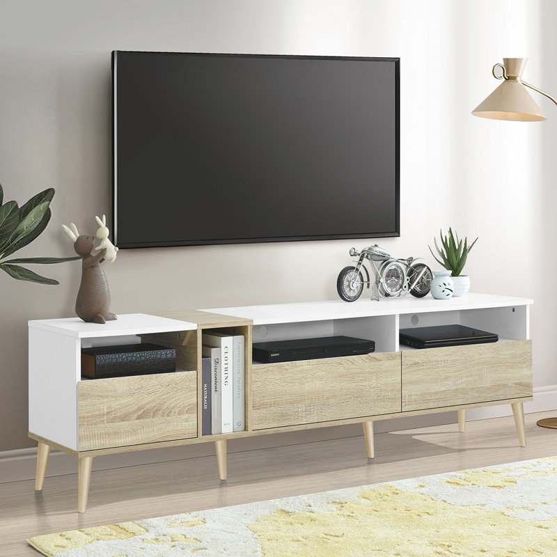 Versatile Media Console Table with Multiple Shelves and Drawers for Living Room