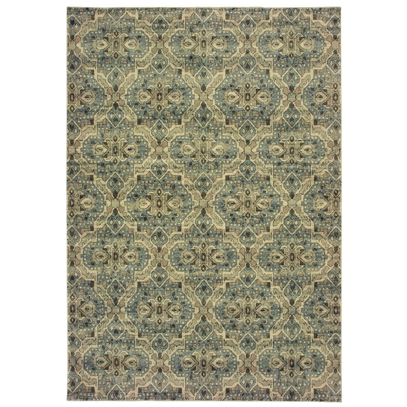 Tapis ivoire / bleu Salgado, Rectangle 9 pi 10 po x 12 pi 10 po