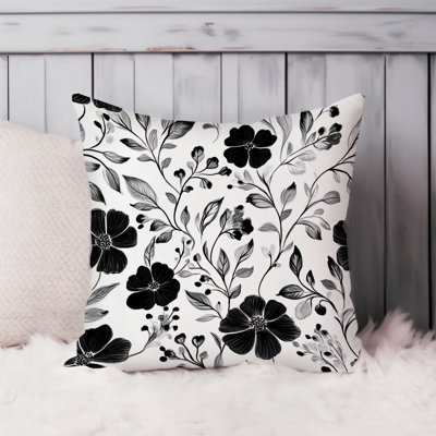 Floral Black & White Floral Pattern Flowers XI Modern Throw Pillow Cover
