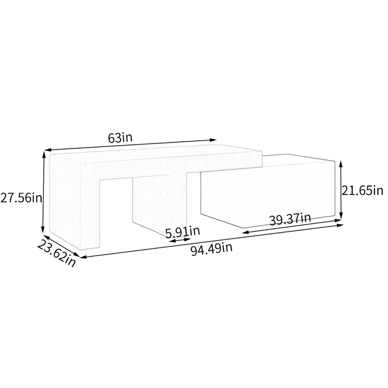 Table de présentation beige double couche, 27,56 po x 94,49 po x 23,62 po