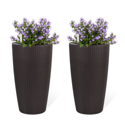 Brown Of 2 Large 22 - Inch Faux Planters With Water Level Monitor And Automatic Watering Feature For Indoor Outdoor Spaces Such As Porch Auto Use In Patio Garden