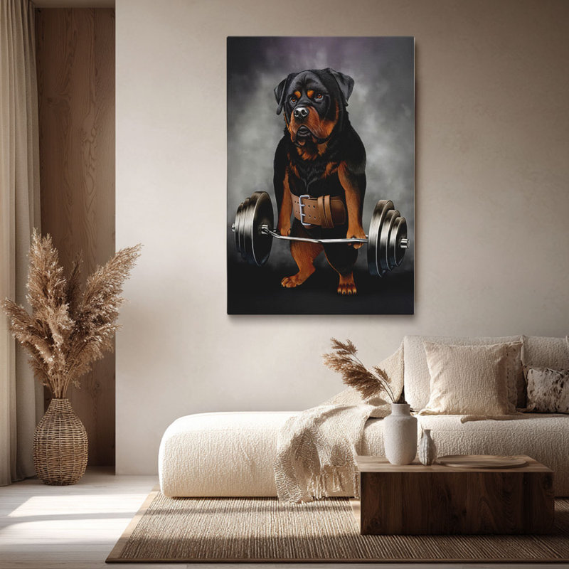 Cadre ludique en toile ludique «Rottweiler with Barbell» ludique pour chien, 36 * 24 pouces (90 * 60 * 2cm)