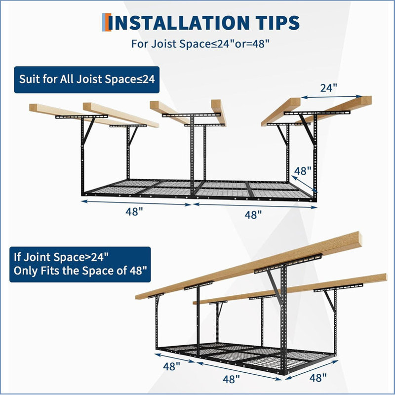 Garage Overhead Storage Racks with Stable Triangle Support - Heavy-Duty Steel Ceiling Mount Racks for Garage Storage, Adjustable Height, 600lbs Capacity Garage Organization System