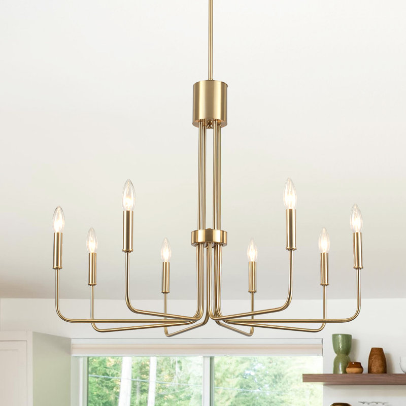 Luminaire suspendu de style lustre minimaliste moderne à 6/8 lumières pour salle à manger Velleda, Or, 8