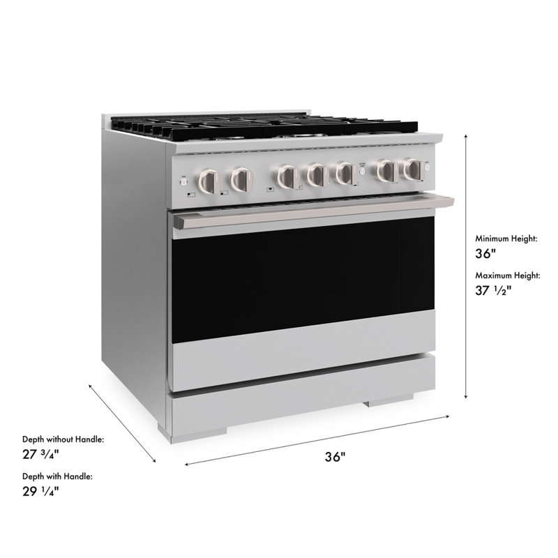ZLINE 36 in. Marino Gas Range w/ 6 Gas Burners & Convection Oven in Satin Steel Stainless Steel, Dual Fuel