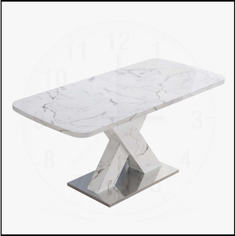 Table de salle à manger extensible carrée avec plateau en marbre imprimé et base en MDF en métal, parfaite pour les espaces de salle à manger élégants et polyvalents.