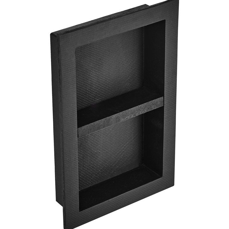 Niche de douche à double tablette 16 po x 24 po, coins carrés encastrés, rangement pour savon scellé noir pour la salle de bain, 100% imperméable avec triple support, panneau de mousse, trousse d'installation facile