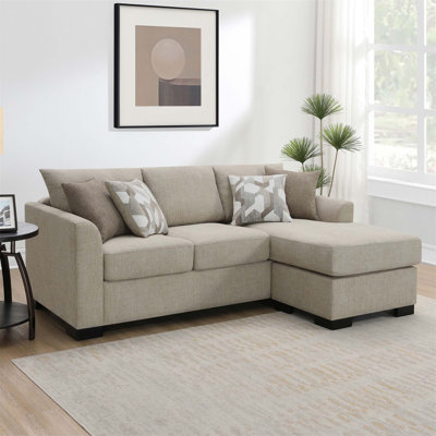 Modern Upholstered Sleeper Sectional Chaise Sofa with Patterned Pillows for Comfortable Lounging and Guest Accommodation by Latitude Run