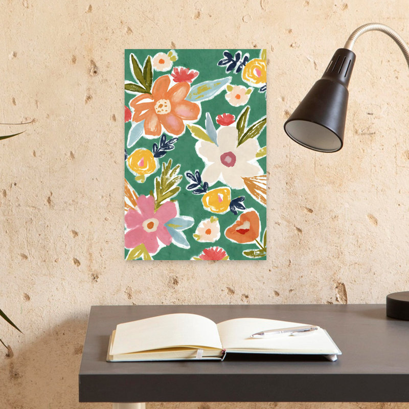 Illustrated Floral Green Abstract Contemporary Modern Nature Spring Wall Art, 18" H x 12" W, Green