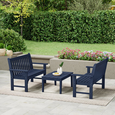 Banc 3 pièces en poly avec table basse Vinnie