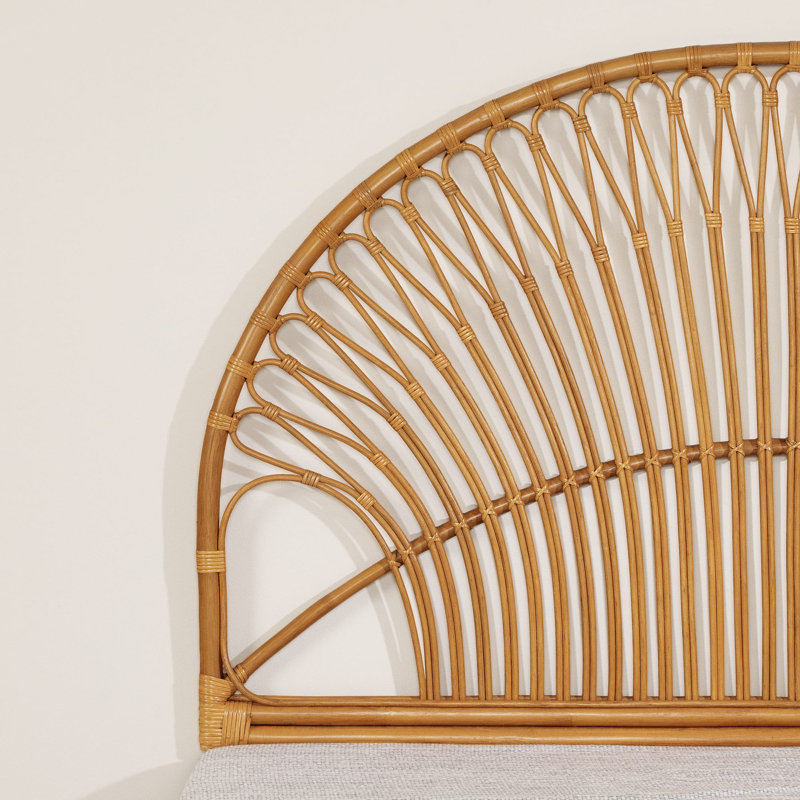 Beige Queen Exotic Tree Pattern Wicker Headboard
