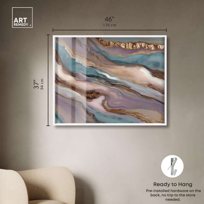 «Oceanic Amethyst Swirl Shadowbox», impression de géode par Art Remedy, H 37 po x l 46 po, Blanc