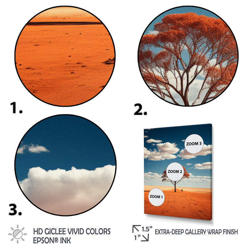 Australie, centre rouge, solitude I - reproduction sur toile, 32" H x 24" W, Cadre flottant noir