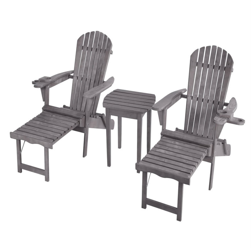 Chaise Adirondack pliante en bois massif avec table Cleethorpes, gris