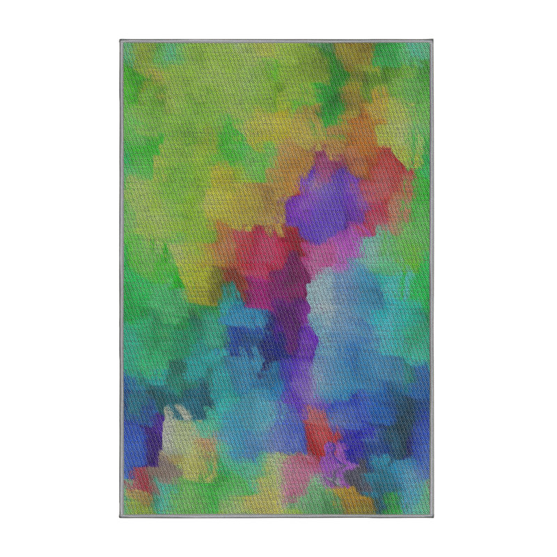 Tapis rouge / vert / bleu à motif Lechiaro, Rectangle 2 pi x 4 pi