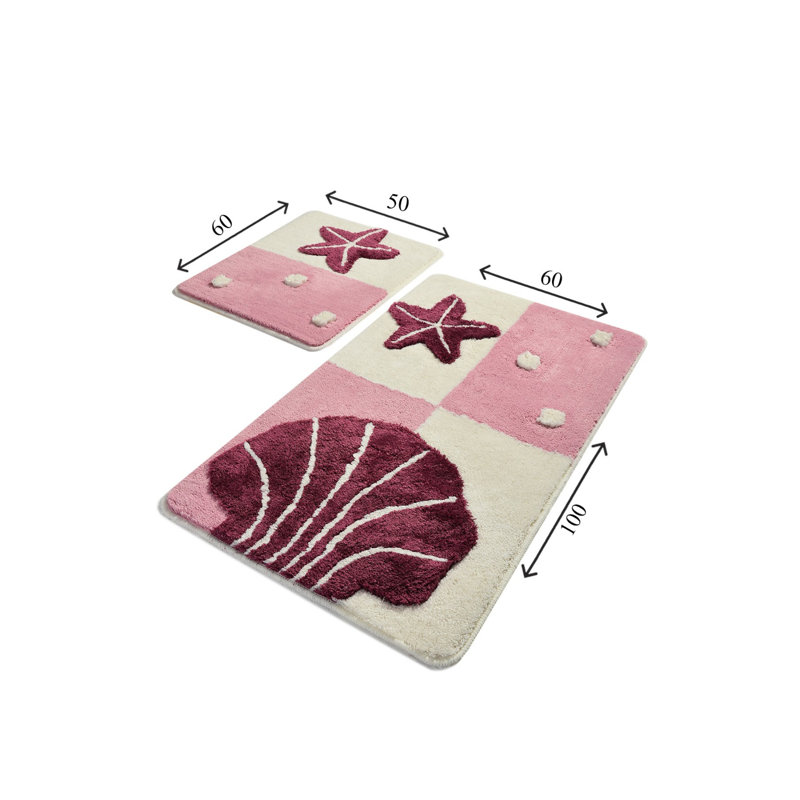 Ensemble de tapis pour salle de bain 2 pièces Koret, Rose / rouge