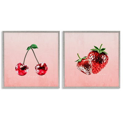 Ensemble de 2 giclées encadrées Happiness & Love Disco Fruits, par Kim Allen