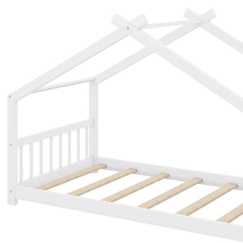 Twin Size House Bed Wood Bed, White