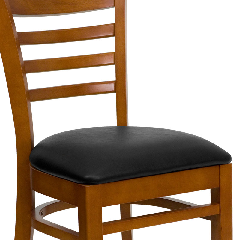 Chaise de restaurant en bois Lyman, Vinyle noir, Cerisier