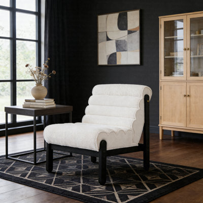 Fluffy Accent Chair With Solid Wood Frame, Plush Shearling-Style Lounge Chair