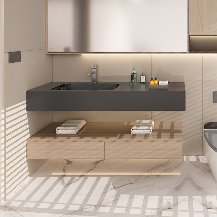 47.2" L X 18.1" W X 5.9" D Wall-Mount Bathroom Sink In Matte White Solid Surface Material SWBS18WH-4718