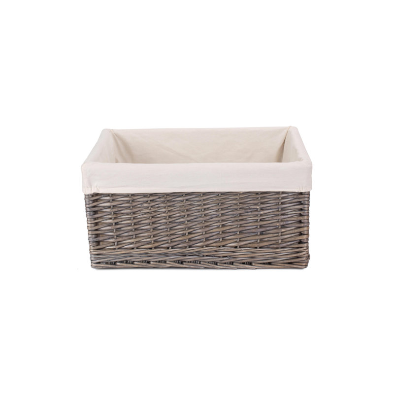 Wicker Lined Jumbo Storage Basket, Antique Wash/White