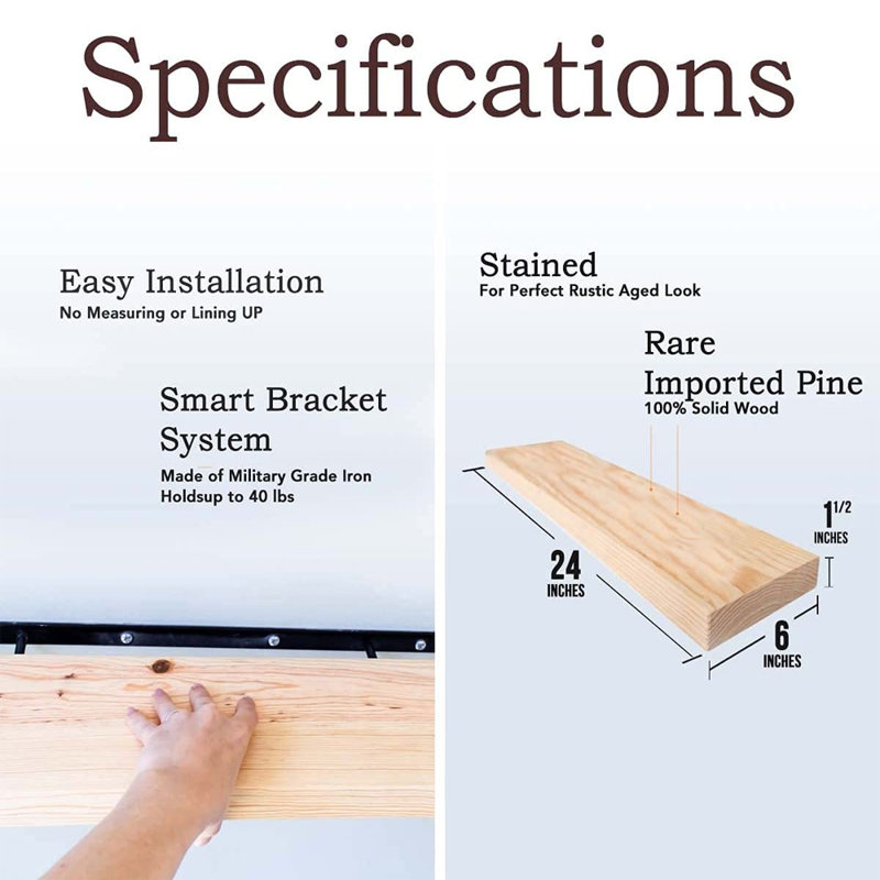 2 Piece Pine Floating Shelf