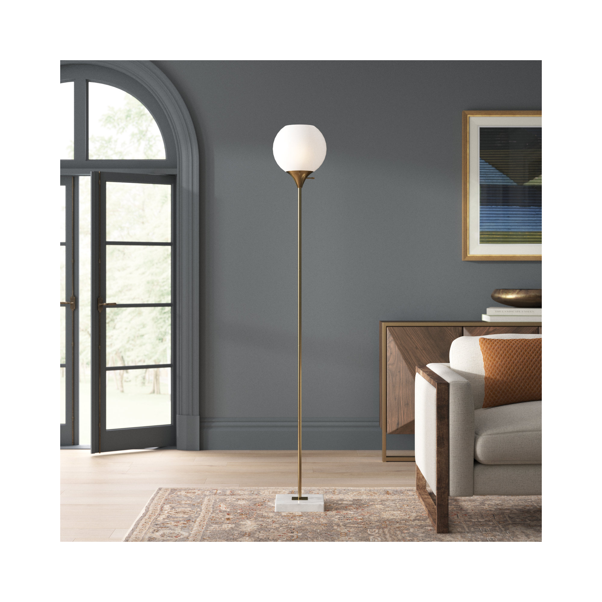 Reed 71'' Floor Lamp, Antique Brass