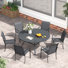 Ensemble repas d'extérieur pour patio - table ronde de 47 po avec trou pour parasol et 6 chaises empilables