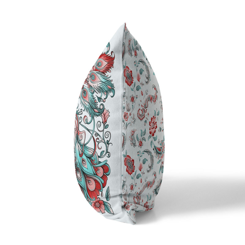 Coussin Floral, H 26 po x l 26 po, Bleu / rouge