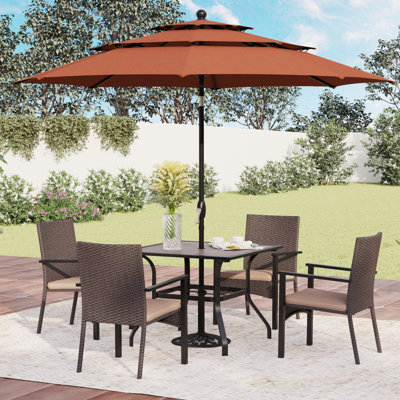 Ensemble repas carré pour patio avec parasol et coussins 4 personnes