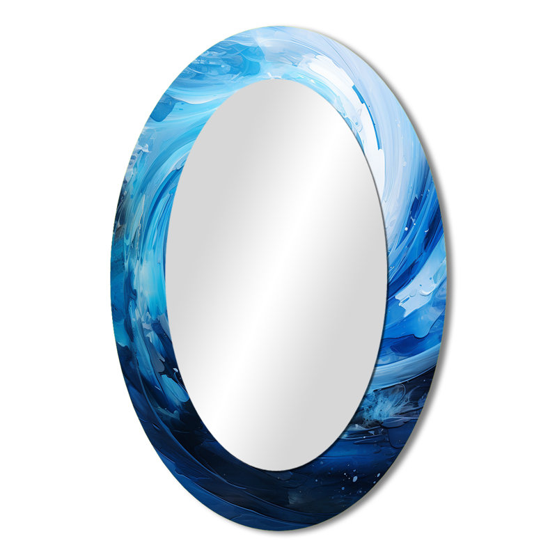 «Blue Swirl Wave Spiral II - Abstract Spirals», miroir mural unique, impression sur métal, 36 po x 24 po, Ovale