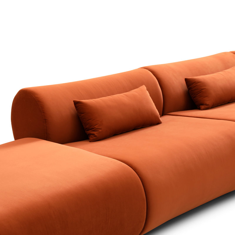Vivienne Collection Luxury L-shape Sectional Sofa, Ginger Velvet