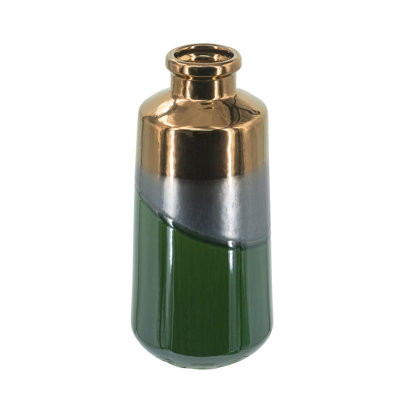 D5.5X12" Ceramic Accent Vase With Ombre Bronze/Silver/Green Finish