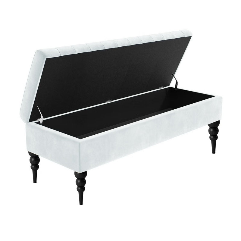 Safar Plain Ottoman Storage Bench - Plush Velvet Shoe Bench - Upholstered Footstool with Storage, White