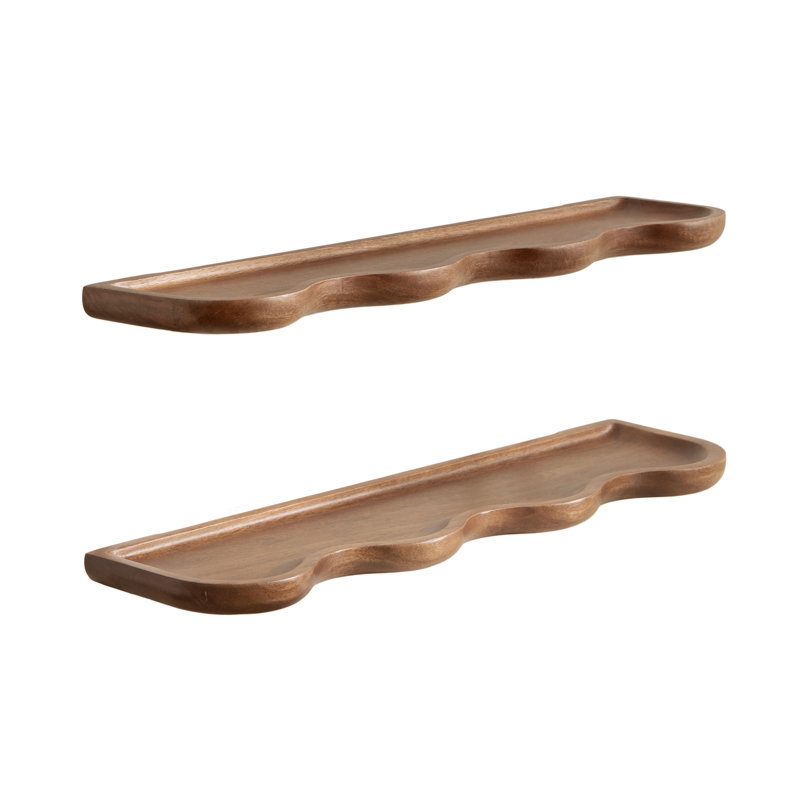 Alezar Mango Wood Wavy Floating Shelves, Dark Brown