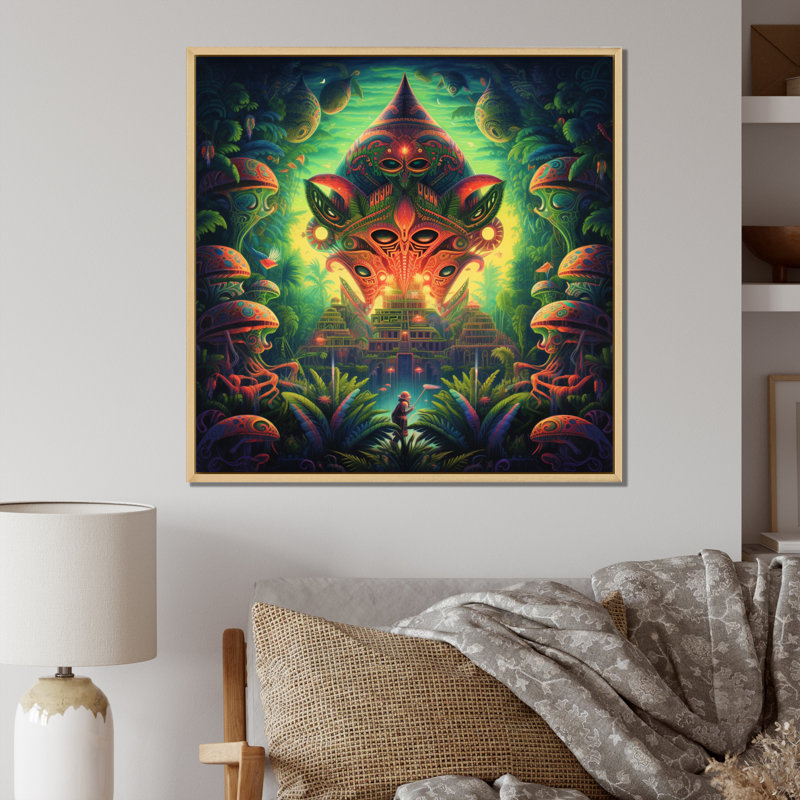 «Plant Spirit» Vision chamanique sur toile, H 24 po x l 24 po x P 1 po, Cadre flottant brun