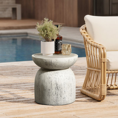 15.8" H Gray Round Outdoor Side Table, Rustic Cement-Look Patio Table
